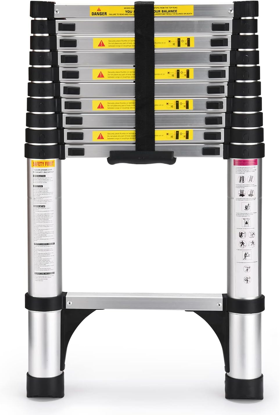 Telescoping Ladder, SocTone 12.5 FT Aluminum Lightweight Extension Ladder with 2 Triangle Stabilizers, Heavy Duty 330lbs Max Capacity, Multi-Purpose Collapsible Ladder for RV or Outdoor Work