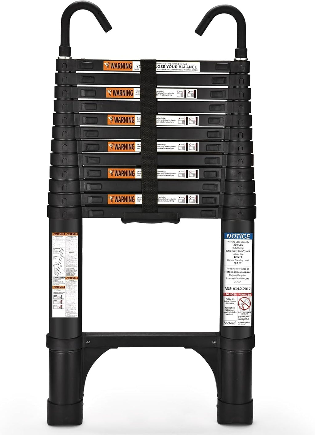 Telescoping Ladder, SocTone 12.5 FT Aluminum Lightweight Extension Ladder with 2 Triangle Stabilizers, Heavy Duty 330lbs Max Capacity, Multi-Purpose Collapsible Ladder for RV or Outdoor Work