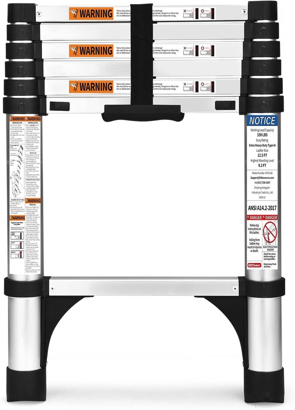 Telescoping Ladder, SocTone 12.5 FT Aluminum Lightweight Extension Ladder with 2 Triangle Stabilizers, Heavy Duty 330lbs Max Capacity, Multi-Purpose Collapsible Ladder for RV or Outdoor Work