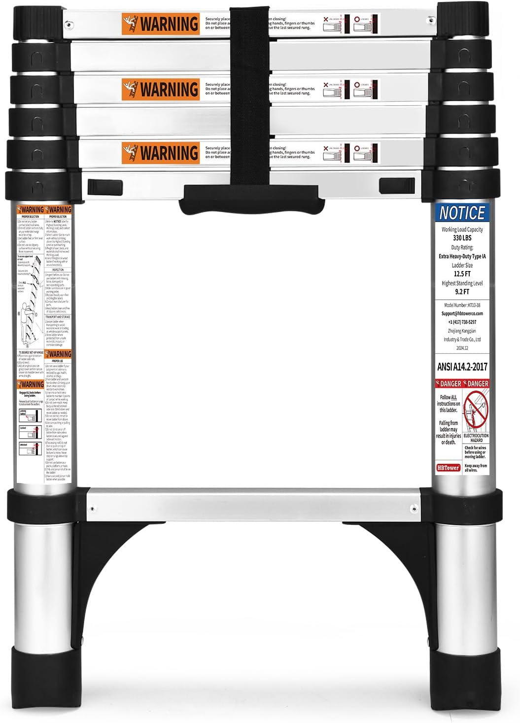 Telescoping Ladder, SocTone 12.5 FT Aluminum Lightweight Extension Ladder with 2 Triangle Stabilizers, Heavy Duty 330lbs Max Capacity, Multi-Purpose Collapsible Ladder for RV or Outdoor Work