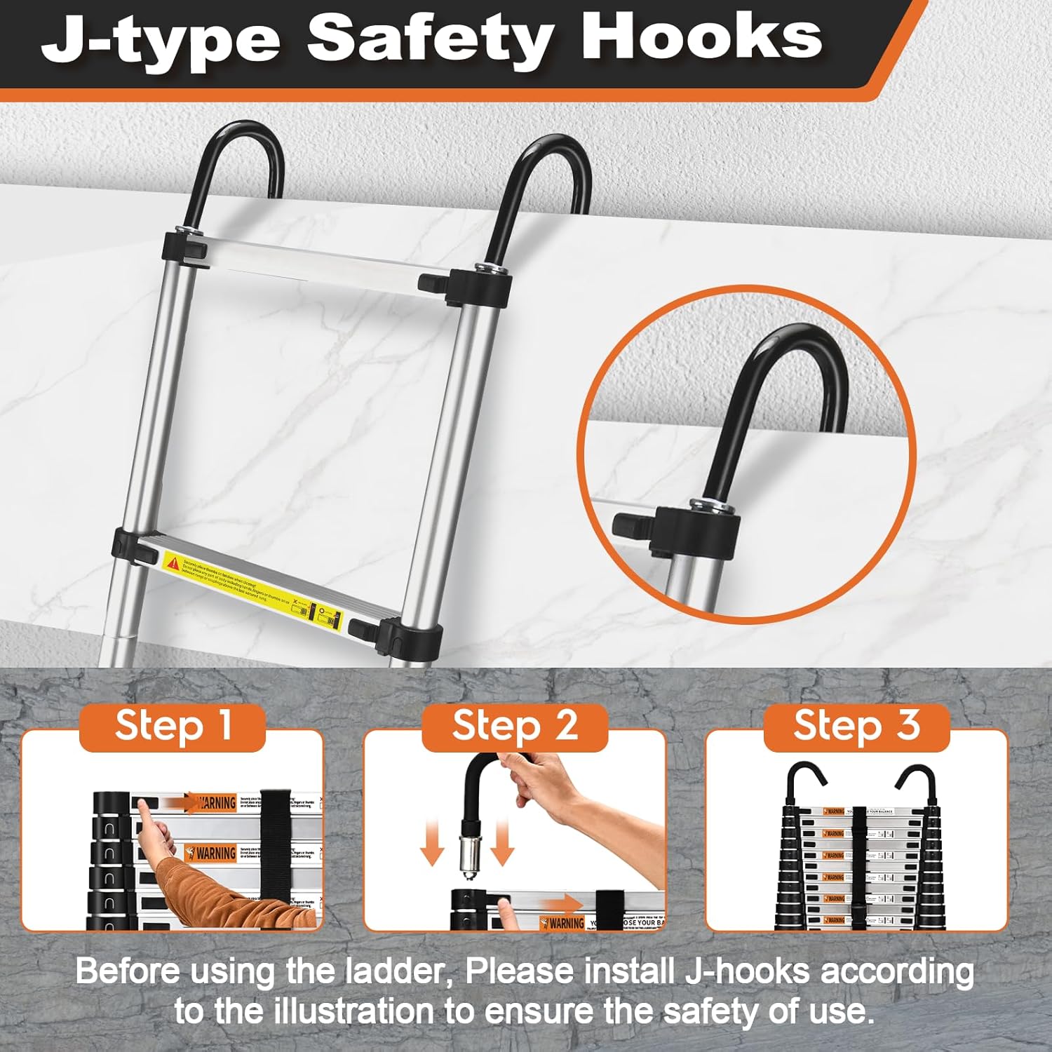 Telescoping Ladder, SocTone 12.5 FT Aluminum Lightweight Extension Ladder with 2 Triangle Stabilizers, Heavy Duty 330lbs Max Capacity, Multi-Purpose Collapsible Ladder for RV or Outdoor Work