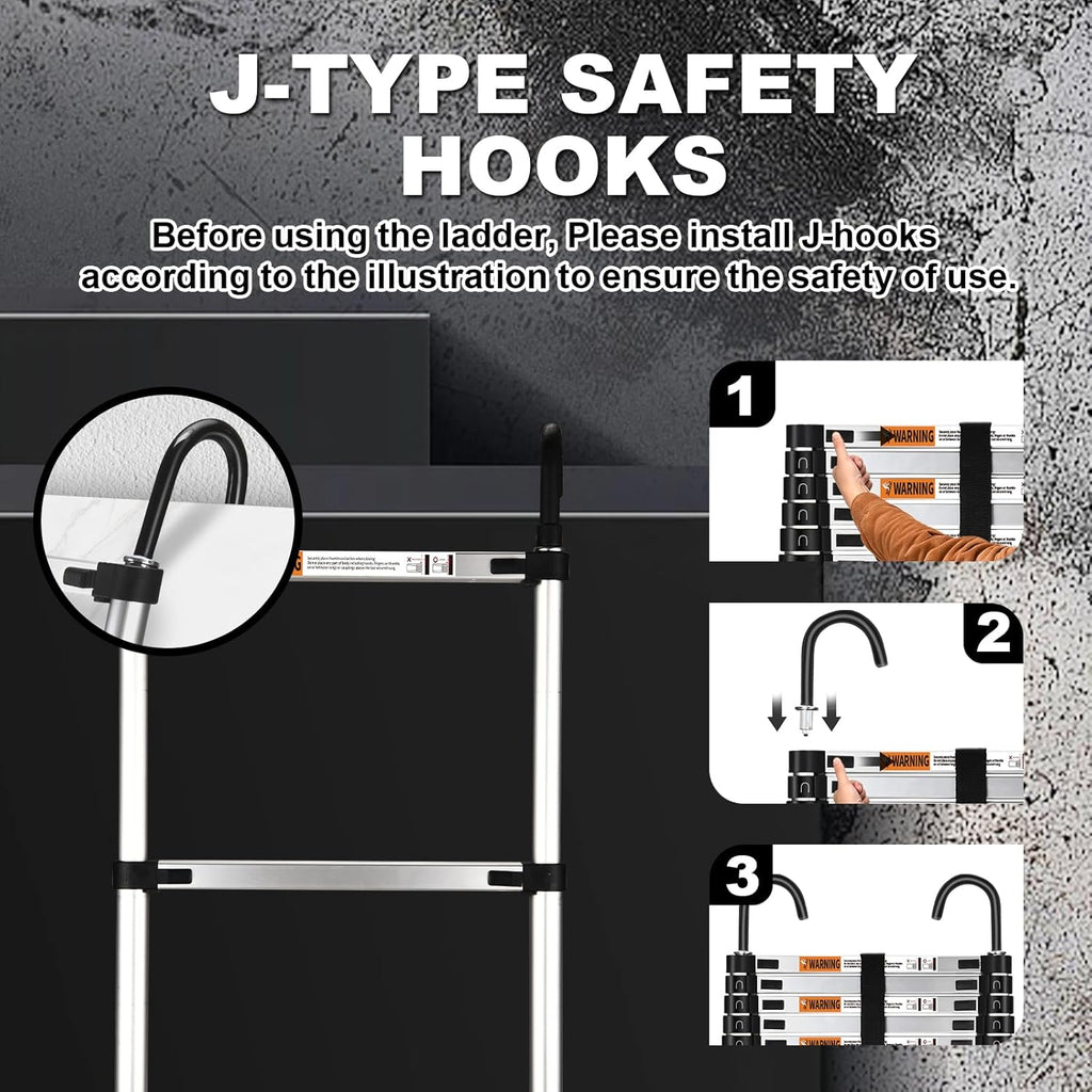 Telescoping Ladder, SocTone 12.5 FT Aluminum Lightweight Extension Ladder with 2 Triangle Stabilizers, Heavy Duty 330lbs Max Capacity, Multi-Purpose Collapsible Ladder for RV or Outdoor Work