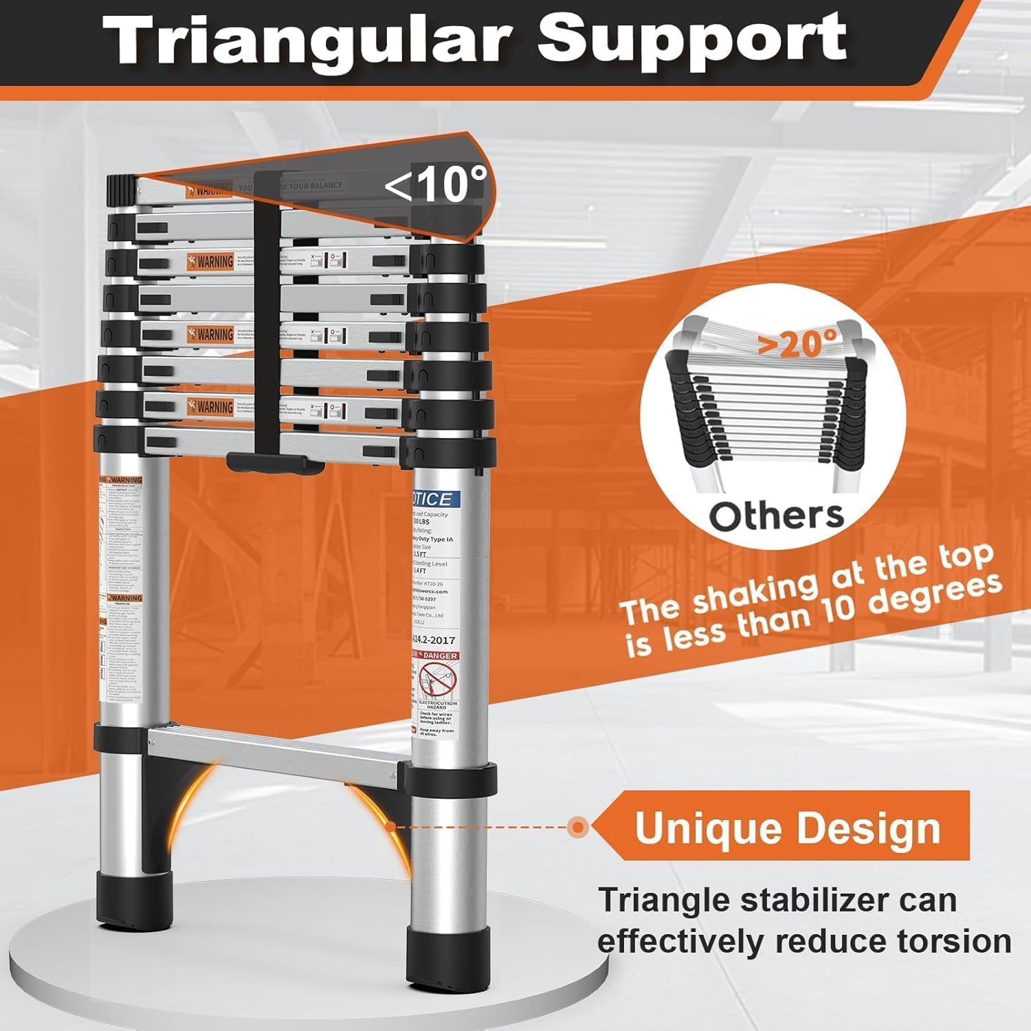 Telescoping Ladder, SocTone 12.5 FT Aluminum Lightweight Extension Ladder with 2 Triangle Stabilizers, Heavy Duty 330lbs Max Capacity, Multi-Purpose Collapsible Ladder for RV or Outdoor Work