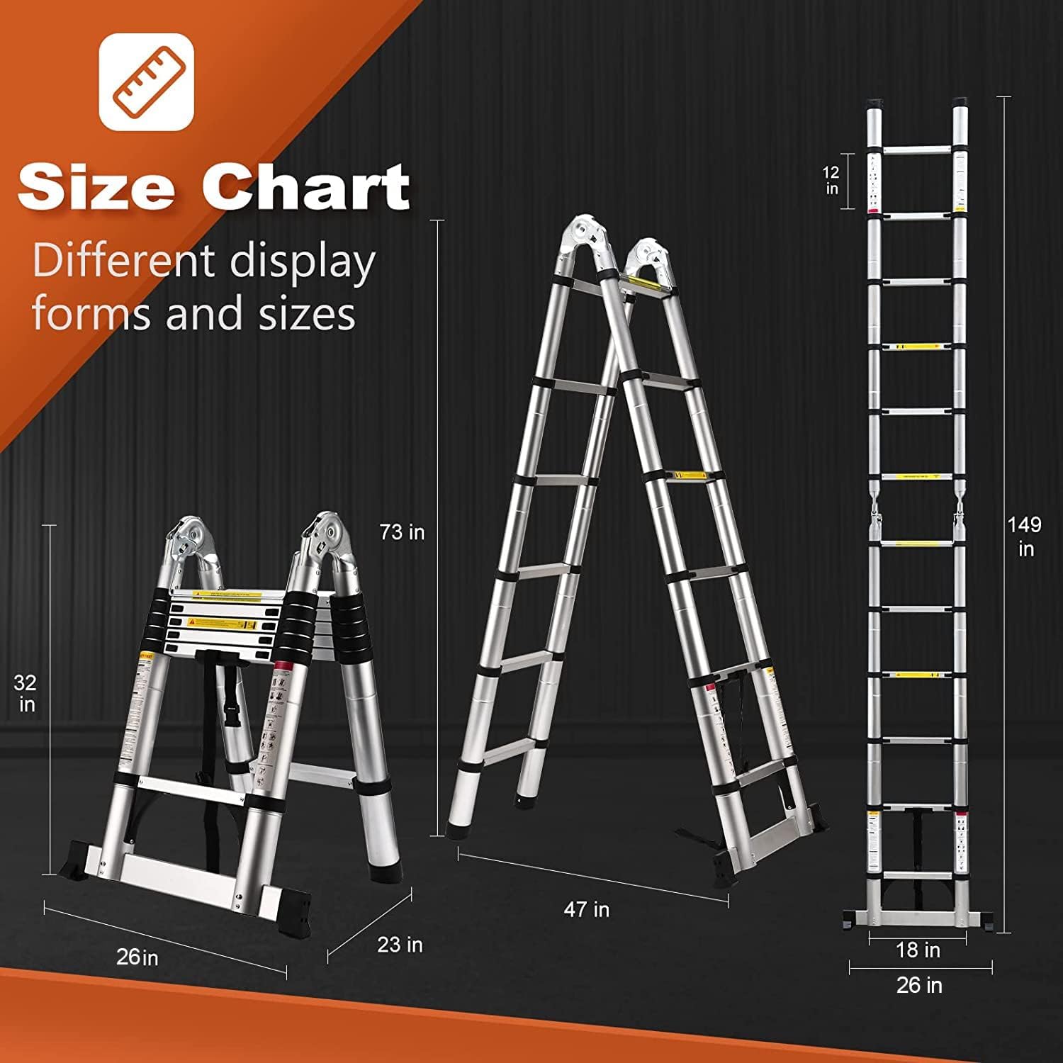 Telescoping Ladder, SocTone 12.5 FT Aluminum Lightweight Extension Ladder with 2 Triangle Stabilizers, Heavy Duty 330lbs Max Capacity, Multi-Purpose Collapsible Ladder for RV or Outdoor Work