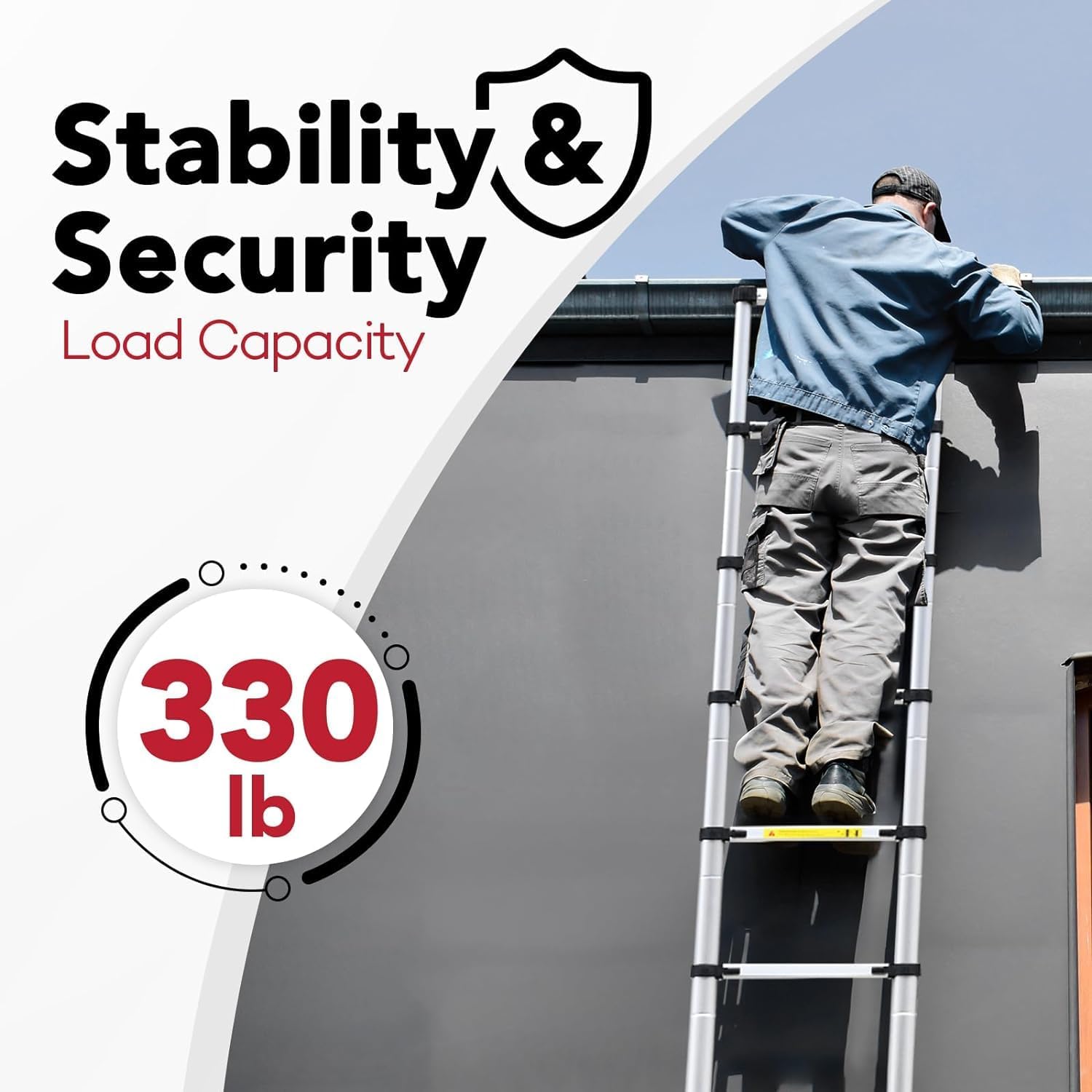 Telescoping Ladder, SocTone 12.5 FT Aluminum Lightweight Extension Ladder with 2 Triangle Stabilizers, Heavy Duty 330lbs Max Capacity, Multi-Purpose Collapsible Ladder for RV or Outdoor Work