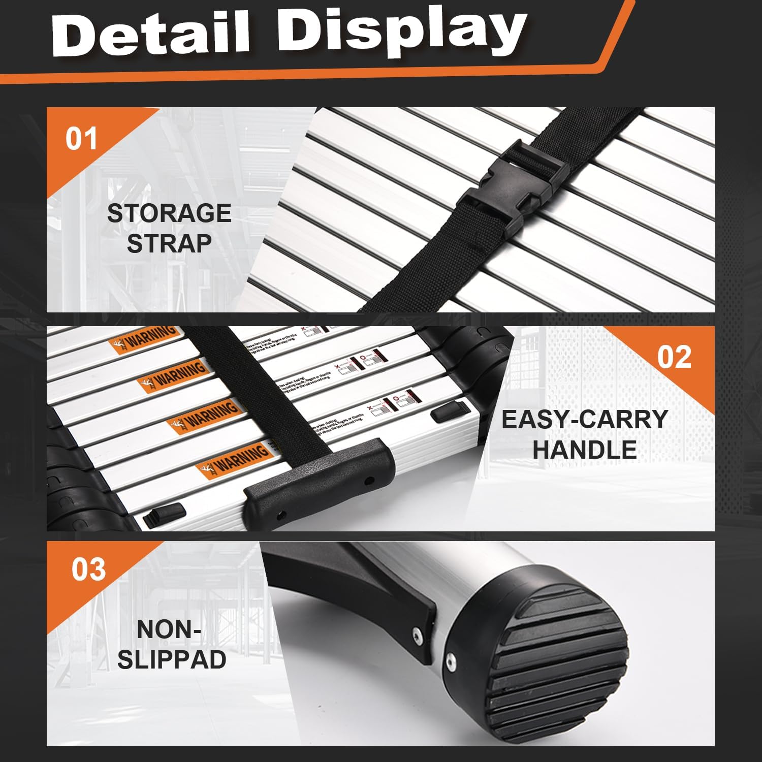 Telescoping Ladder, SocTone 12.5 FT Aluminum Lightweight Extension Ladder with 2 Triangle Stabilizers, Heavy Duty 330lbs Max Capacity, Multi-Purpose Collapsible Ladder for RV or Outdoor Work