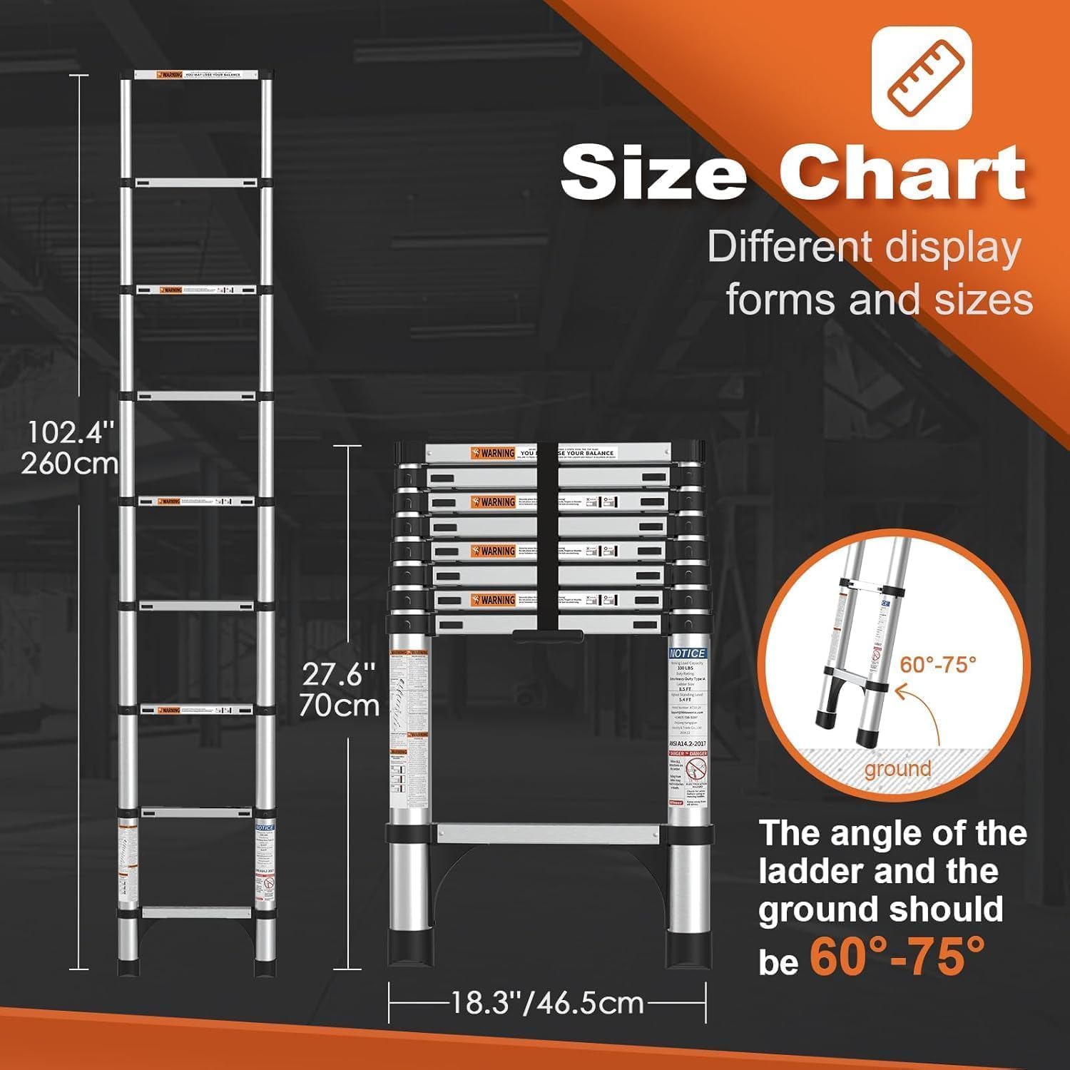 Telescoping Ladder, SocTone 12.5 FT Aluminum Lightweight Extension Ladder with 2 Triangle Stabilizers, Heavy Duty 330lbs Max Capacity, Multi-Purpose Collapsible Ladder for RV or Outdoor Work