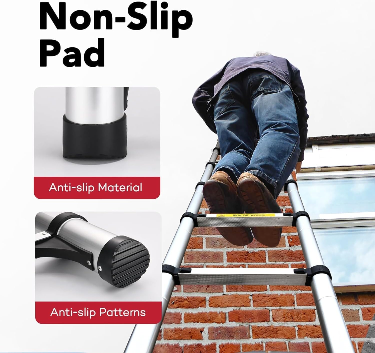 Telescoping Ladder, SocTone 12.5 FT Aluminum Lightweight Extension Ladder with 2 Triangle Stabilizers, Heavy Duty 330lbs Max Capacity, Multi-Purpose Collapsible Ladder for RV or Outdoor Work