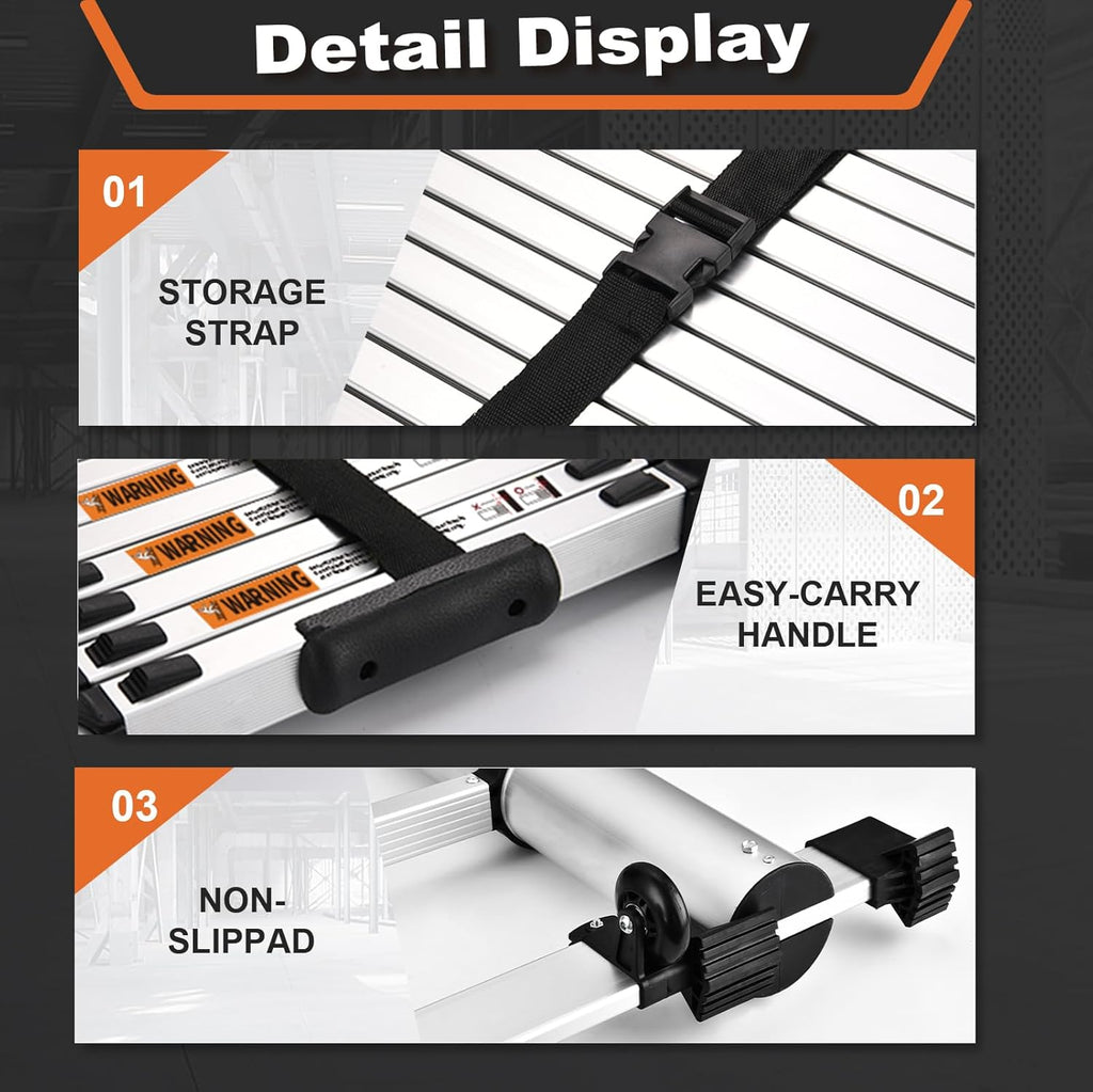 Telescoping Ladder, SocTone 12.5 FT Aluminum Lightweight Extension Ladder with 2 Triangle Stabilizers, Heavy Duty 330lbs Max Capacity, Multi-Purpose Collapsible Ladder for RV or Outdoor Work