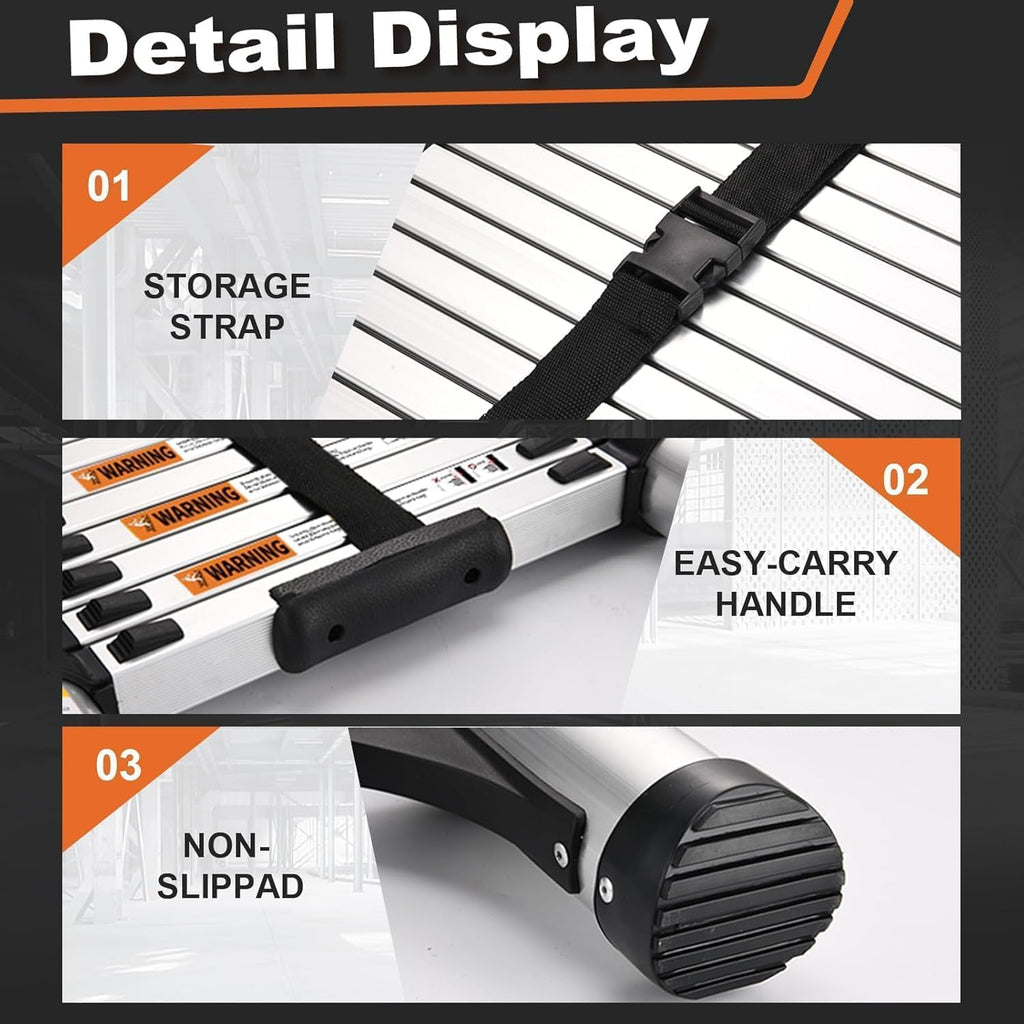 Telescoping Ladder, SocTone 12.5 FT Aluminum Lightweight Extension Ladder with 2 Triangle Stabilizers, Heavy Duty 330lbs Max Capacity, Multi-Purpose Collapsible Ladder for RV or Outdoor Work