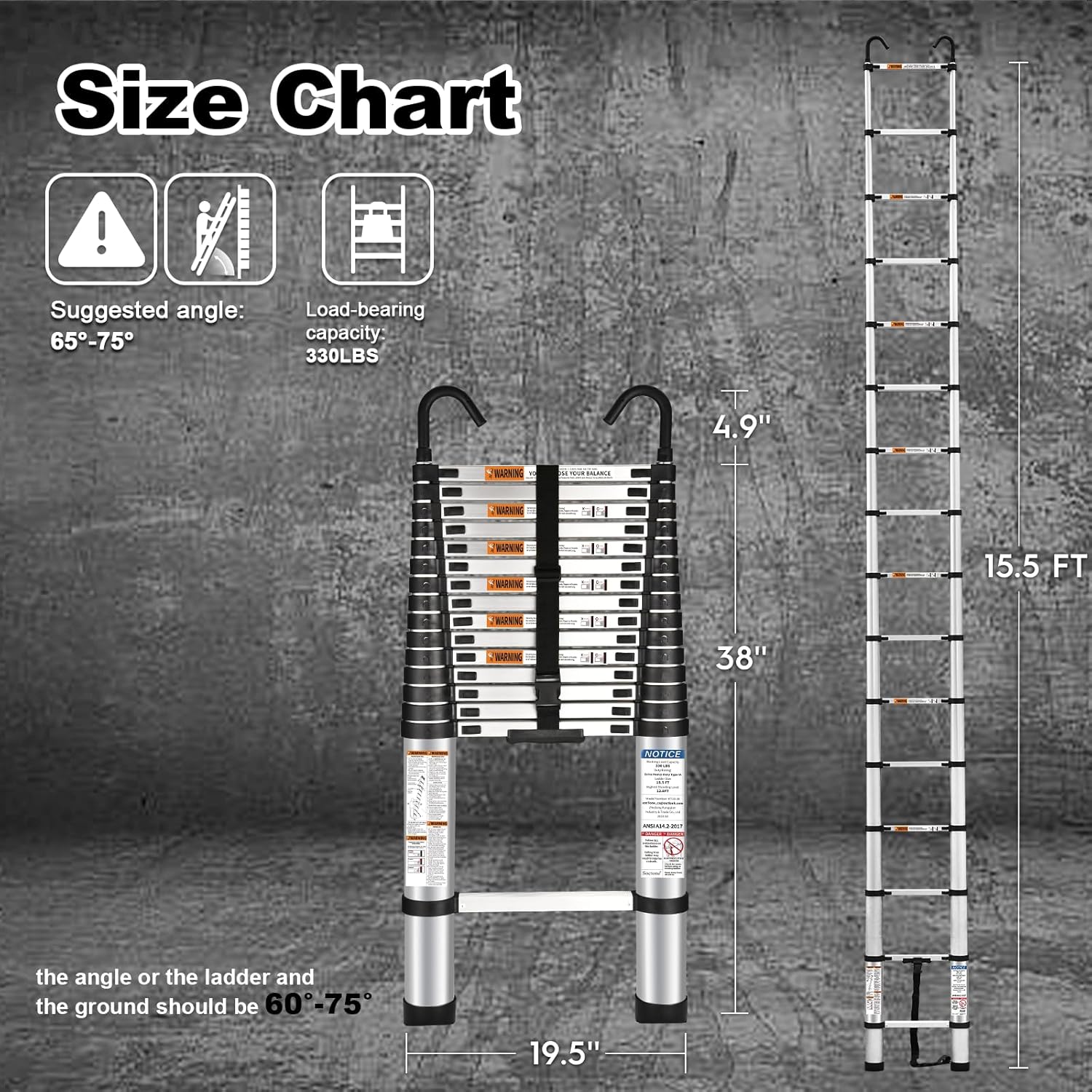 Telescoping Ladder, SocTone 12.5 FT Aluminum Lightweight Extension Ladder with 2 Triangle Stabilizers, Heavy Duty 330lbs Max Capacity, Multi-Purpose Collapsible Ladder for RV or Outdoor Work